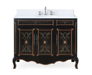 42 inch Black Hand-Painted Floral Decoroso Side Cabinet Bathroom Vanity