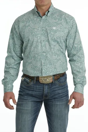 Cinch Mens Paisley Print L/S  Button Down Shirt - Turquoise/White - MTW1105704