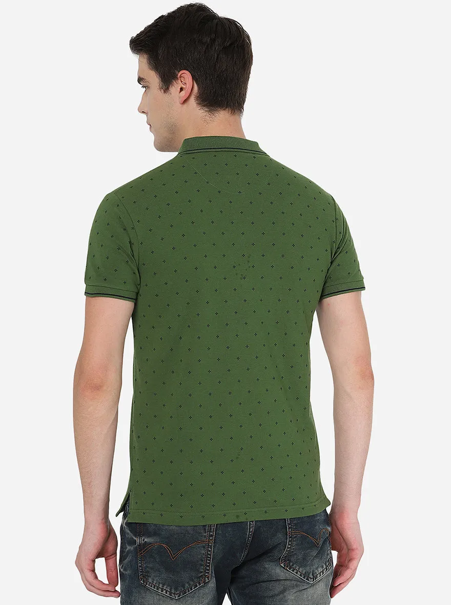 Garden Green Printed Slim Fit Polo T-Shirt | Greenfibre