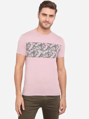 Light Pink Printed Slim Fit T-Shirt | JadeBlue