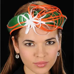 NA1016-Green white fascinator straw  with orange and white design