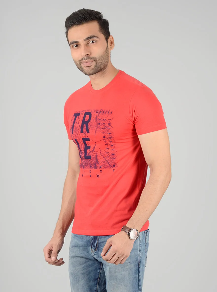 Red Printed Slim Fit T-Shirt | Greenfibre