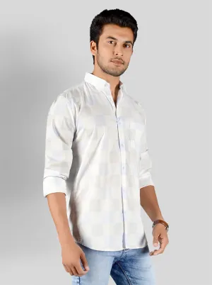 Sky Blue & White Checked Slim Fit Casual Shirt | JadeBlue