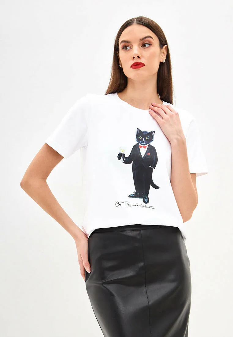 White Printed T-shirt DANDY CAT