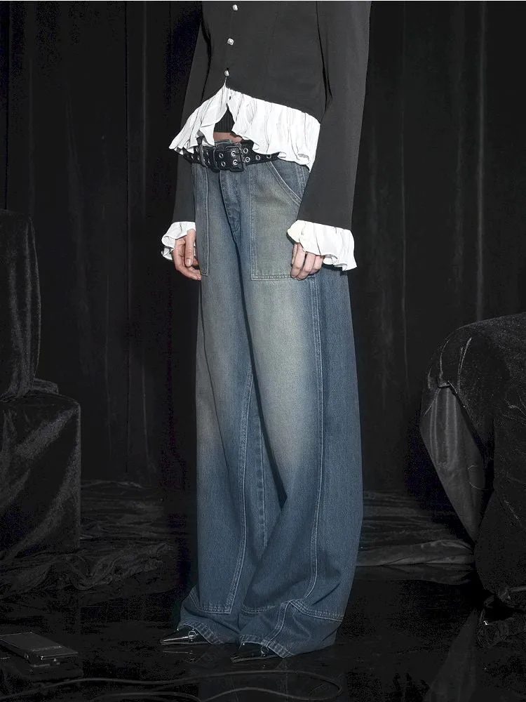 Wide-legged Vintage Skinny Spliced Jeans【s0000005460】